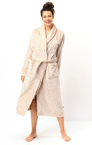 LG: 605 Bata de mujer Key- beige, suave, cuello chal