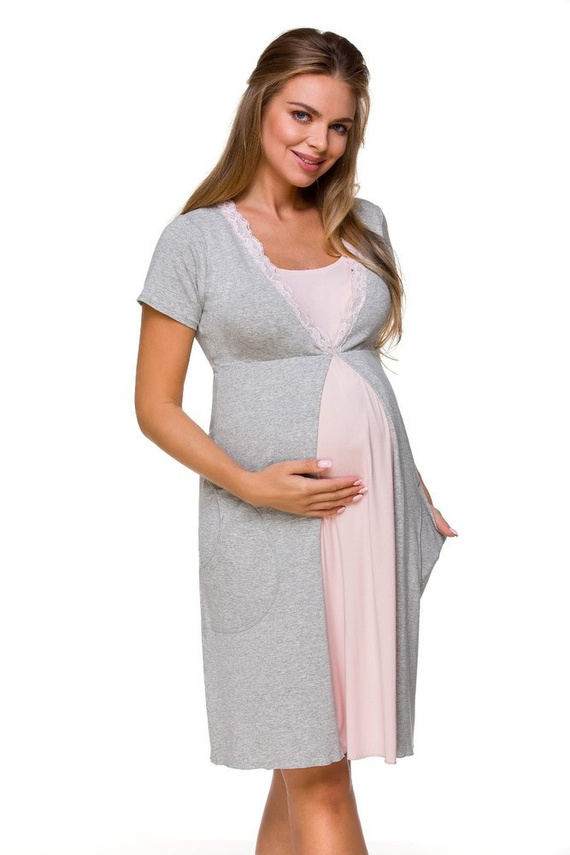 3125K Camisón de maternidad y lactancia Lupoline- gris-rosa