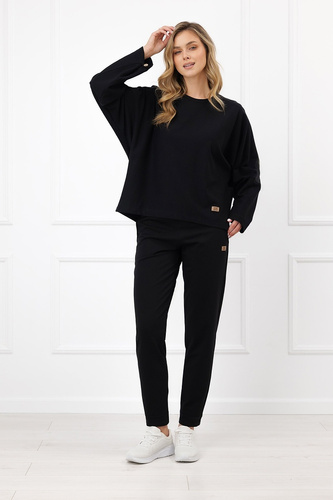 Sudadera de mujer Italian Fashion Manta oversize manga larga con botones basic - negra