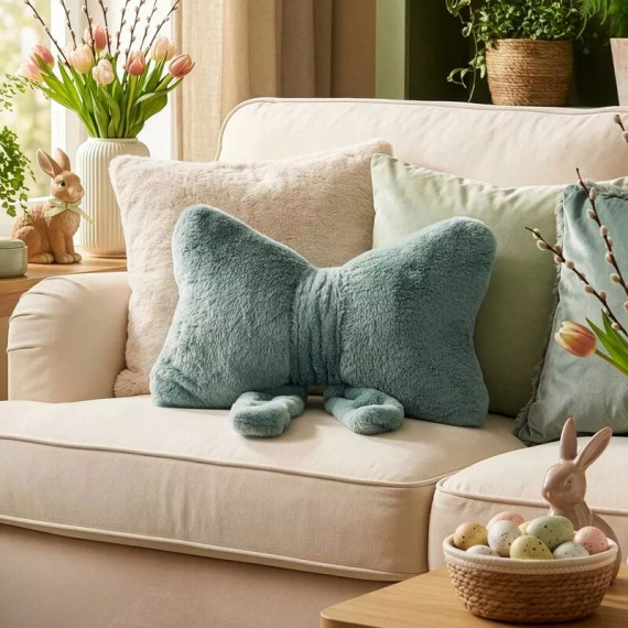 Eurofirany Wiosna 135 – cojín decorativo 37x10x30 con lazo sage