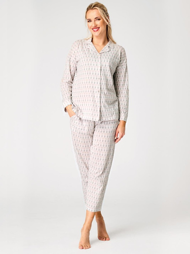 Pijama mujer LNS 879 Key de algodón beige con botones y diseño pastel delicado