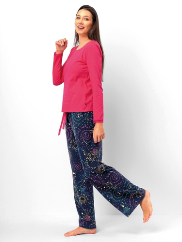 Pijama de señora Key LNS 750 frambuesa - algodón, manga larga, cómodo