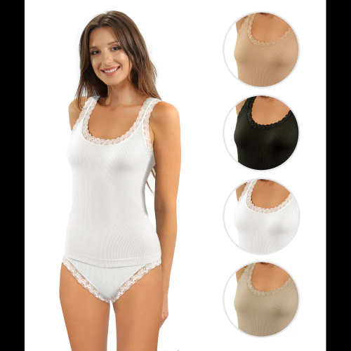 Camiseta mujer Sesto Senso 6109 encaje sin costuras elástica white