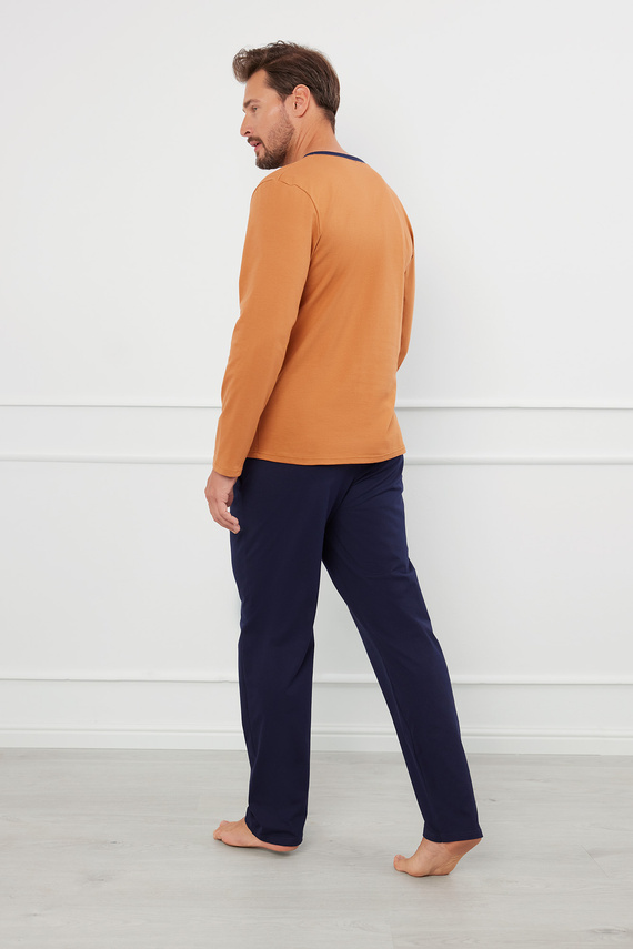 Julius Pijama de manga larga para hombre, pantalón largo Moda Italiana - coñac/verde