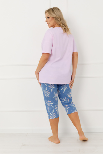 Pijama de señora ERULA Moda italiana algodón manga corta 3/4 pantalón rosa