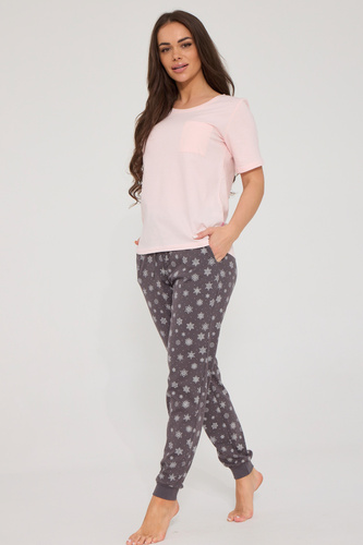 Cornette Margot 1114/515 Pijama de mujer 100% algodón marrón con encaje