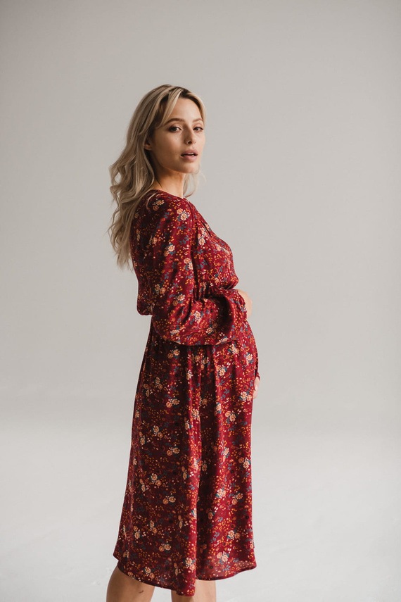 Lovely Dress Vestido midi de maternidad y lactancia de Milk&Love - floral granate, manga larga