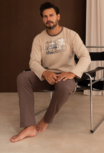 Pijama para hombre Regina 6009 100% algodón Manga larga Pantalones largos Confort azul