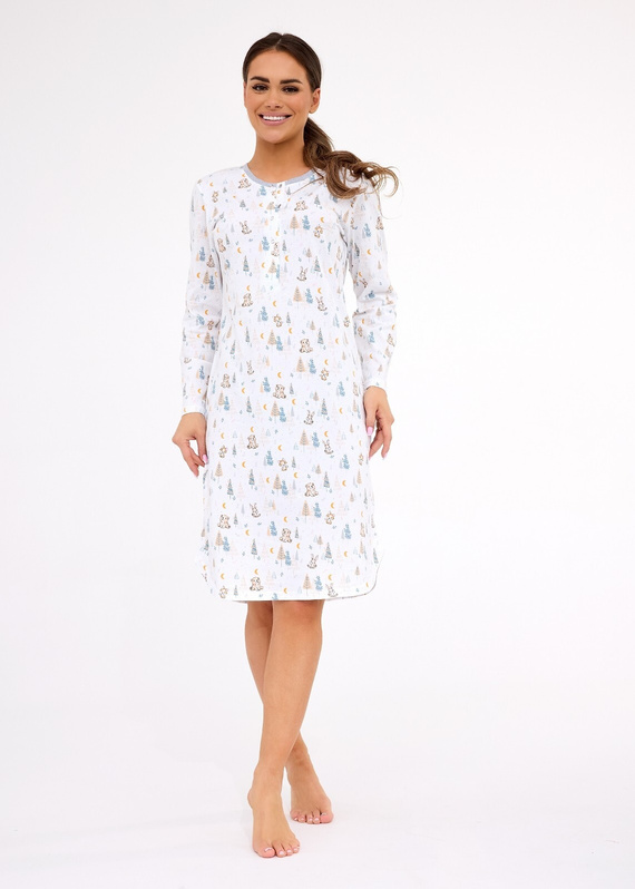 Camisón de señora 777/436 Cornette Fox 3 crudo - algodón, botones de presión, corte cómodo