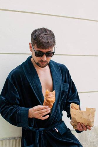 712 Bata de terciopelo para hombre De lafense - azul marino