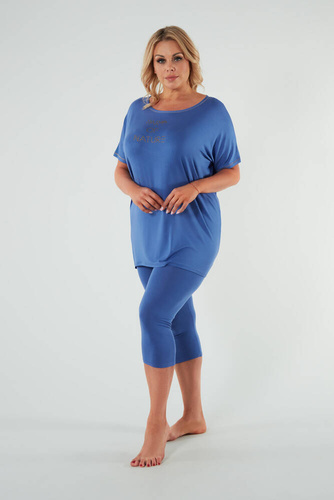Pijama Natura Mujer manga corta, pantalón 3/4 Moda Italiana - azul