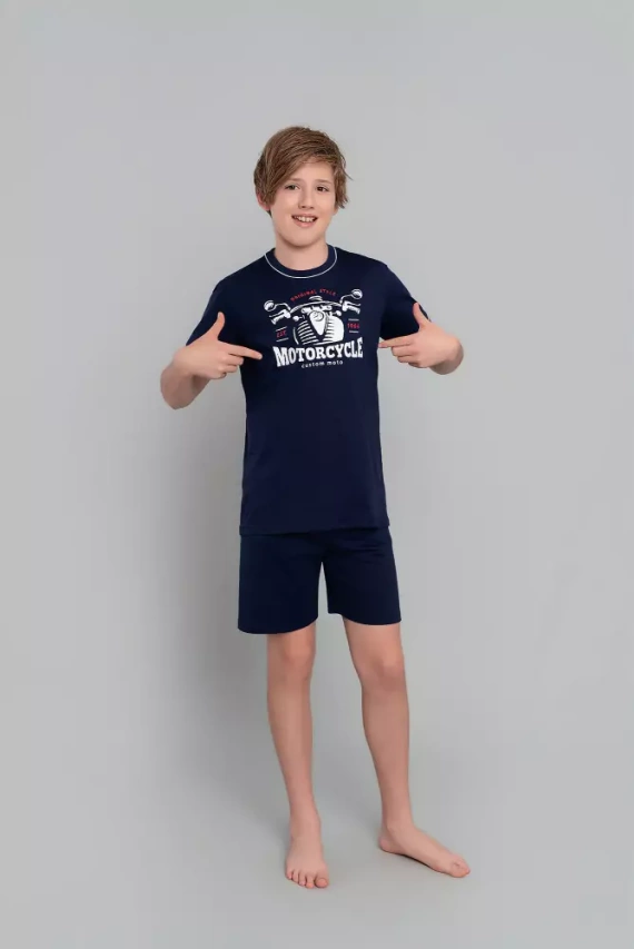 Gibson Pijama de manga corta para niño, pantalón Italian Fashion - azul marino