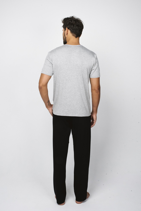 Dallas Pijama de manga corta para hombre, pantalón largo Italian Fashion- melange/negro