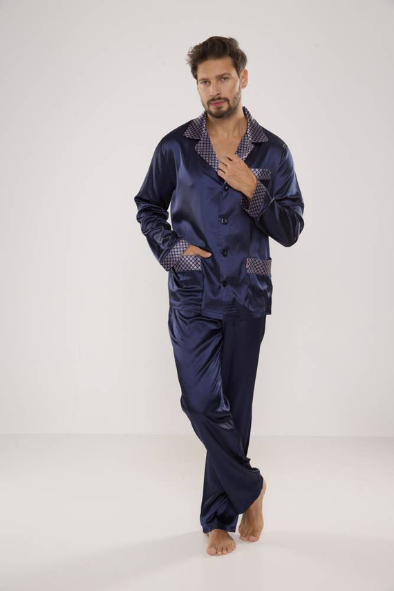 939 Pijama de satén para hombre - azul marino