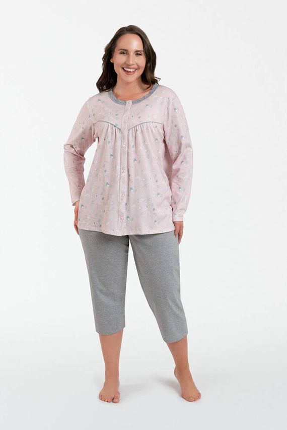 Pijama de mujer Daniela manga larga, pantalón 3/4 Moda Italiana - estampado/melange