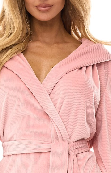2509 Albornoz de mujer L&L Luna corto con capucha rosa empolvado - cómodo y ligero