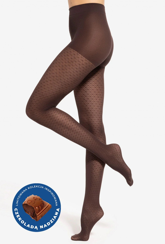 Gatta Wedel wz.03 Medias 40 den - estampado geométrico, choco oscuro
