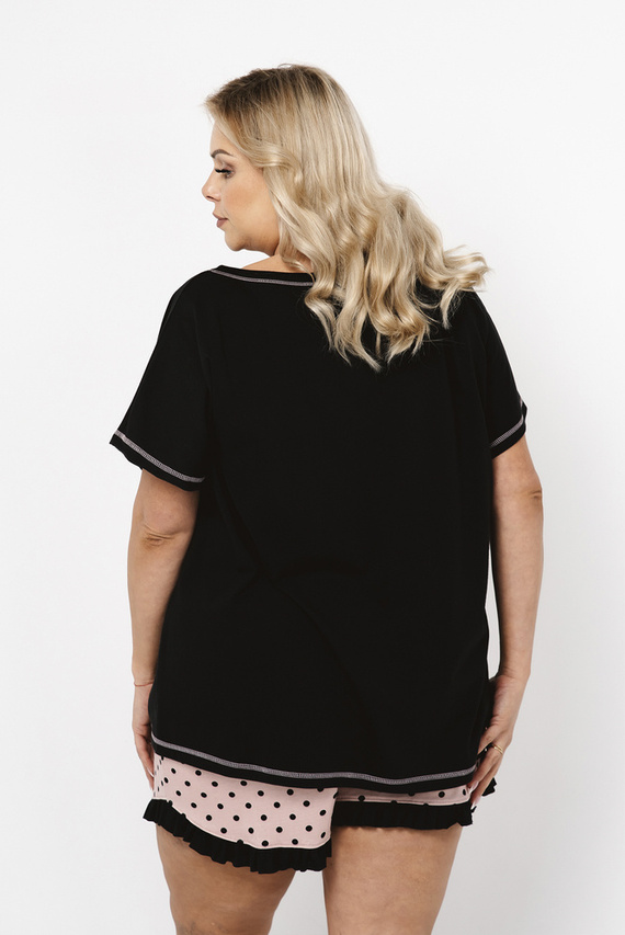 Buscato Pijama de manga corta para mujer, pantalón corto Italian Fashion- estampado/negro