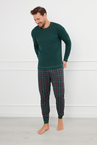 Fogo Pijama hombre manga larga, pantalón largo Moda Italiana - verde/estampado