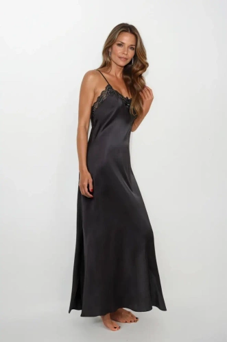 Rut satén slip largo negro Dkaren | elegante strapless noche slip