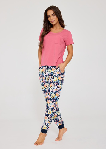 Pijama mujer Cornette Pola 730/337 rosa, algodón 100% con estampado floral