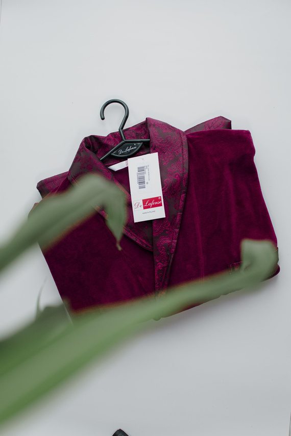 866 Noble Albornoz de terciopelo para hombre De Lafense - corto, elegante, algodón - burdeos