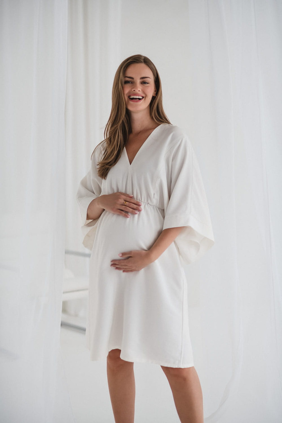 Vestido de maternidad y lactancia Mama Zen Milk&Love crema - kimono con cremalleras, modal