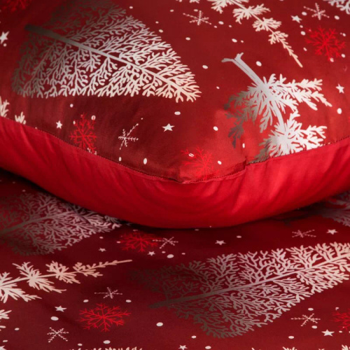 Ropa de cama navideña Rubin en microfibra Eurofirany árbol de Navidad rojo blanco- suave, ligera y fácil de cuidar, con cremallera