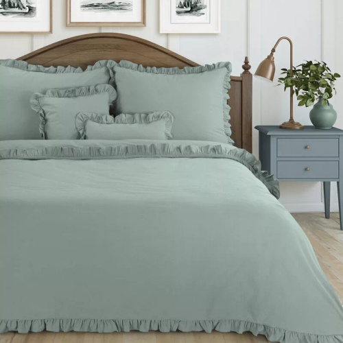 Ropa de cama de algodón con volante Eurofirany 100% algodón con cremallera color salvia