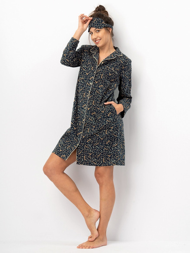 Camisa mujer Key LND 706 azul marino - franela algodón, manga larga, botones