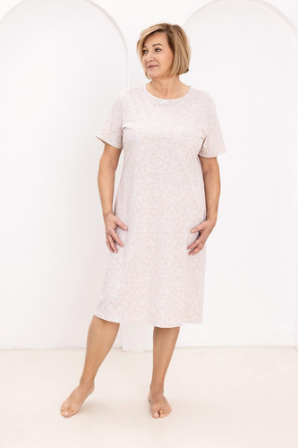 169 Camisón Regina beige - algodón, diseño floral, escote semicircular