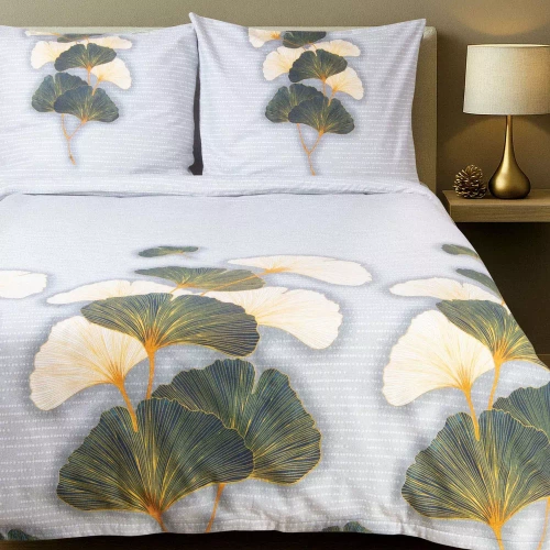 31510/1 Flannelove Darymex gris verde hojas de ginkgo- conjunto, 100% algodón, cálido y suave