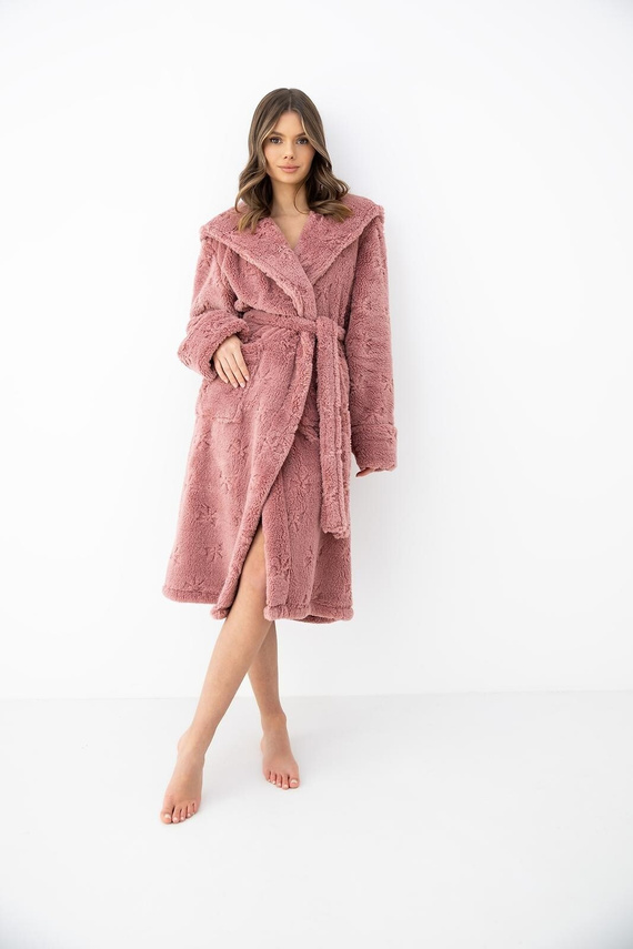 Sensis Dolly Albor rosa Bata de mujer suave con capucha y lazos