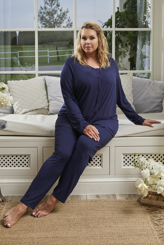 Song Pijama de señora manga larga, pantalón largo Moda Italiana - azul marino