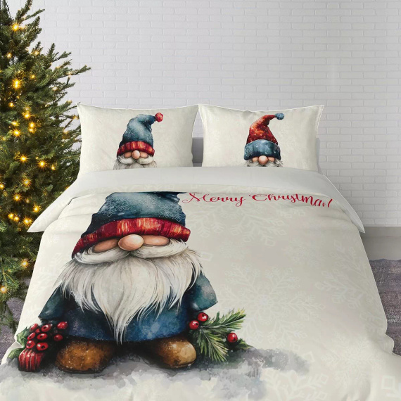 5826 A Christmas Dreams Detexpol ropa de cama de algodón crema con gnomo Feliz Navidad - Juego de Navidad 100% algodón