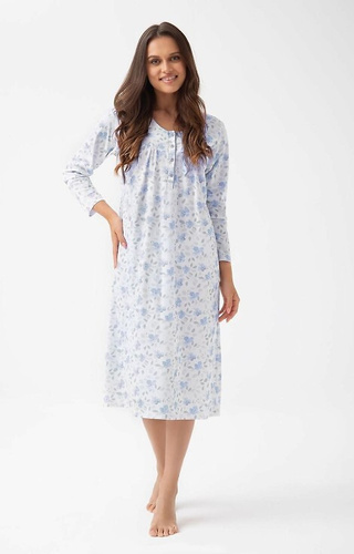 338 Camisón Luna azul - algodón con estampado floral, largo con botones