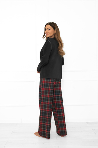 Italian Fashion pijama de mujer de algodón melange oscuro, manga larga y pantalón, a cuadros