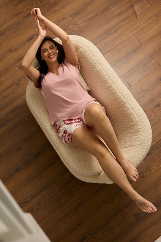 Pijama de mujer Mefemi by Nipplex Elara PC71 de algodón, verano, pantalones cortos, rosa