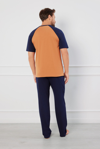 Pijama Alexander Hombre manga corta, pantalón largo Moda Italiana - coñac/granada