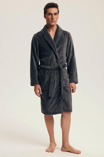 Albornoz de hombre Henderson 43379 Nandu gris - atado a la cintura, largo antes de la rodilla