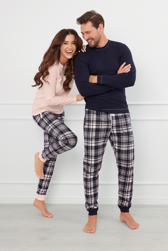 Brit Pijamas Hombre de manga larga, pantalón largo Moda Italiana - azul marino/estampado