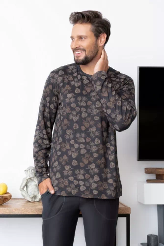 Pinus Pijama de manga larga para hombre, pantalón largo Italian Fashion- estampado/grafito
