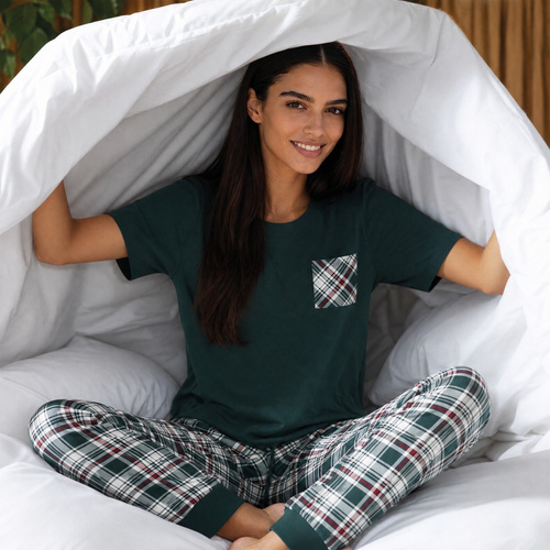 Cornette Scarlett 730/483 Pijama de Mujer Verde 100% Algodón a Cuadros