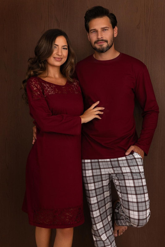 Camisón de mujer Regina 2014 100% algodón encaje elegante burdeos
