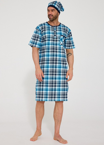 Cornette 109/38– camisa de noche para hombre 100% algodón, manga corta, botones y bolsillo