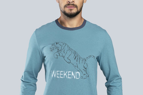 Lion Pijama de manga larga para hombre, pantalón Moda Italiana - rojo/grafito