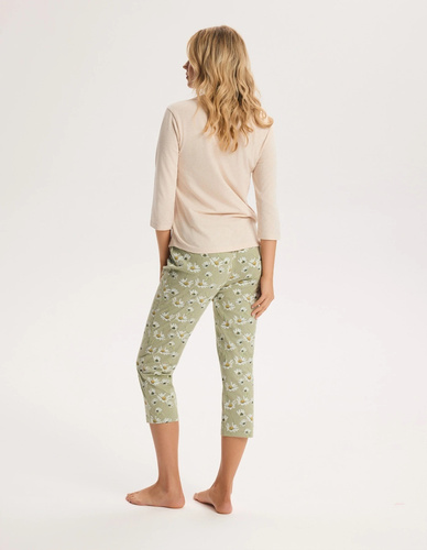 Pijama de mujer Henderson GINA beige 100% algodón manga y pantalones 3/4