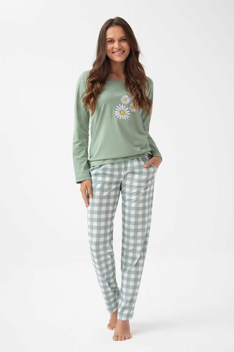 320 Pijama de señora Luna verde - algodón, manga larga, cómodo y elegante