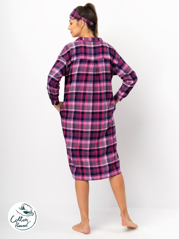 Camisa de mujer Key LND 490 franela de algodón fucsia, manga larga, botones