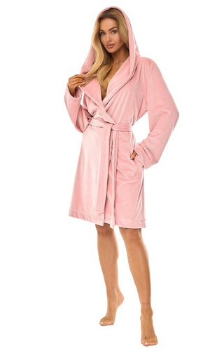 2509 Albornoz de mujer L&L Luna corto con capucha rosa empolvado - cómodo y ligero
